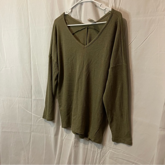 Honeyme Women’s Waffle Knit Long Sleeve Light Army Green Size Large - Picture 2 of 12